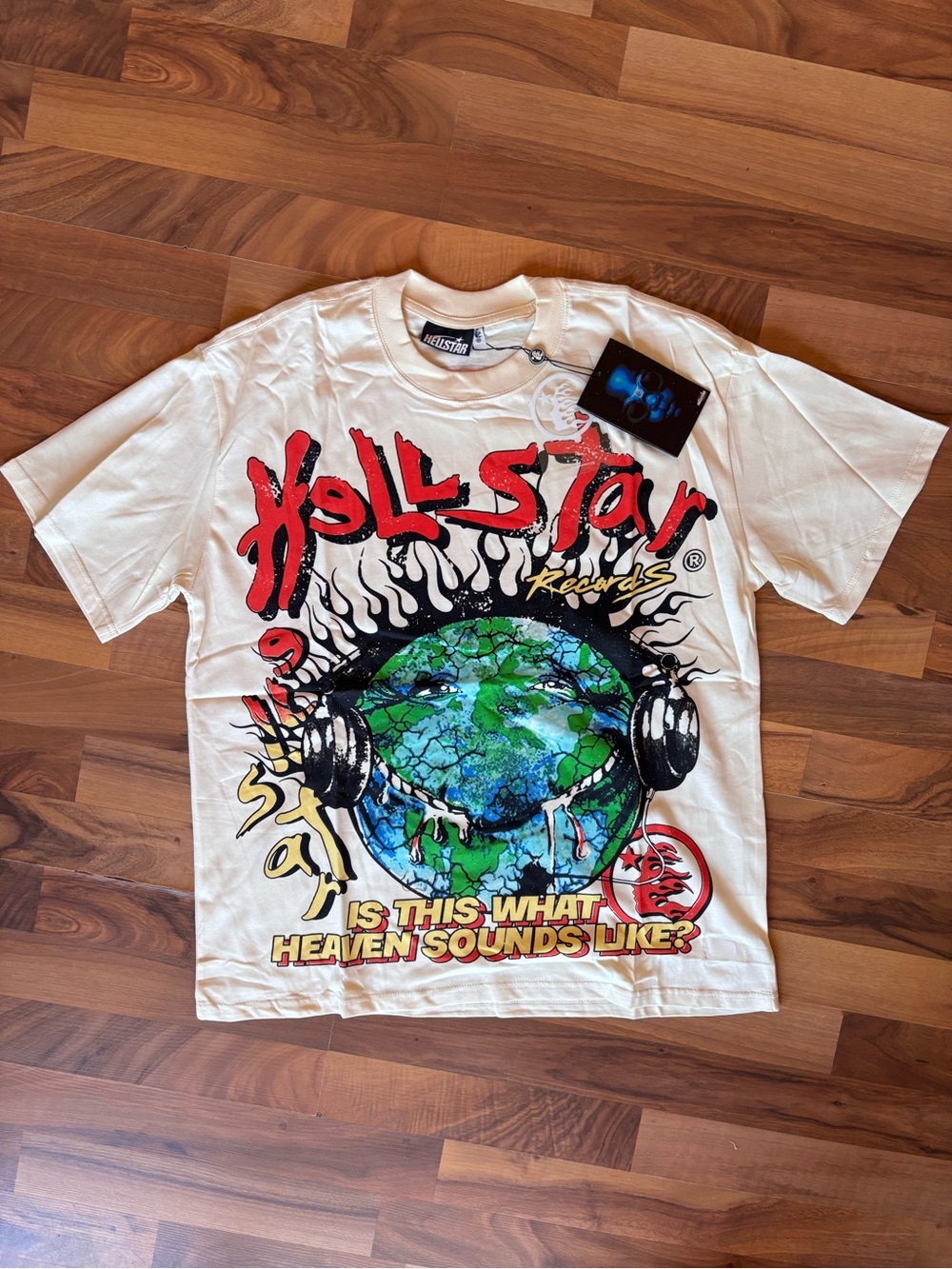 Hellstar Records White Graphic Tee with Earth Print